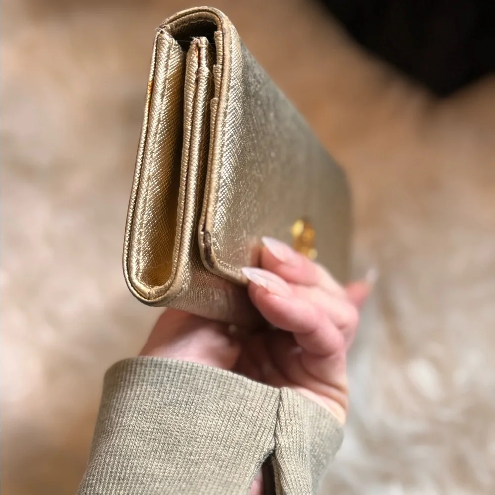 Tory Burch Metallic Gold Logo Continental Wallet